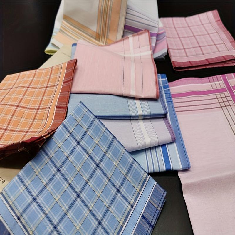 Plaid Striped Handkerchief Classic Vintage Cotton Soft Hankies