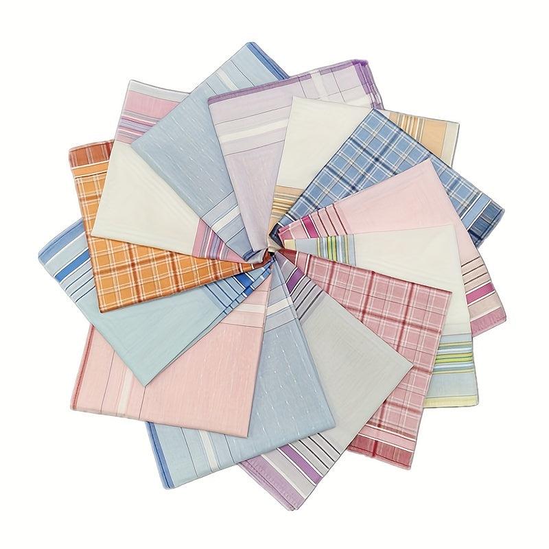 Plaid Striped Handkerchief Classic Vintage Cotton Soft Hankies
