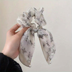 Organza Scrunchies Lucky Clover Hair Rope Ponytail Holder Women Girls