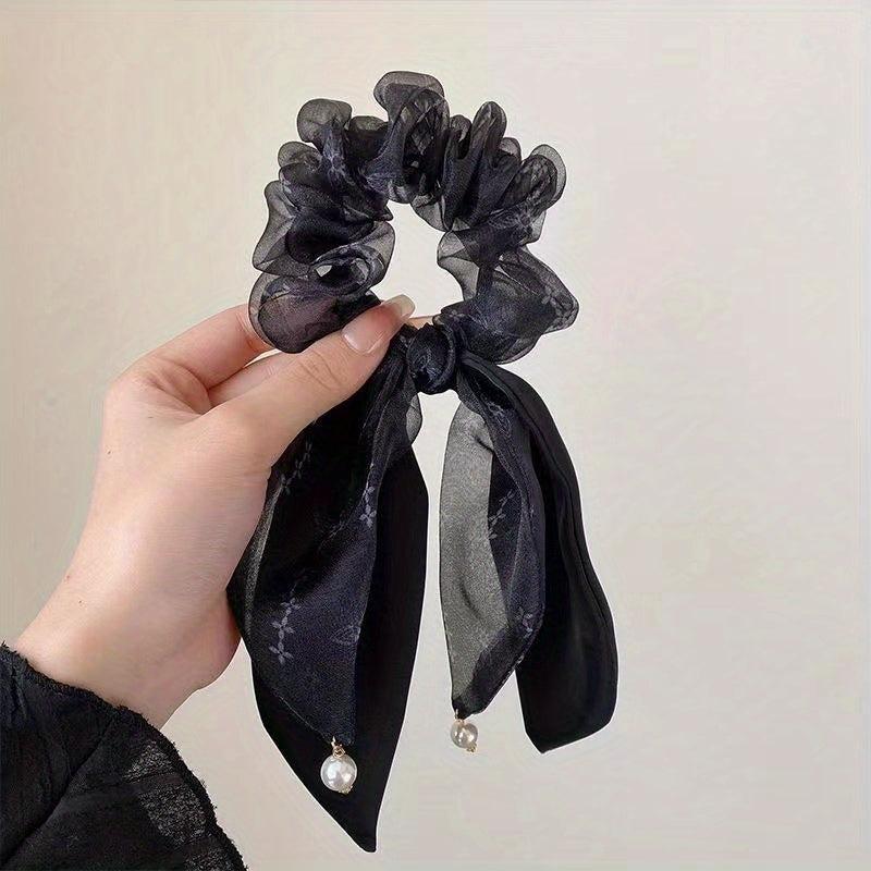 Organza Scrunchies Lucky Clover Hair Rope Ponytail Holder Women Girls
