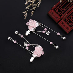 Hanfu Hairclip Vintage Crystal Beads Flower Tassels Hairpins