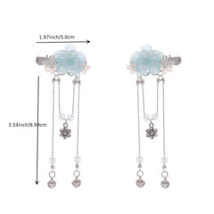 Hanfu Hairclip Vintage Crystal Beads Flower Tassels Hairpins