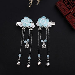 Hanfu Hairclip Vintage Crystal Beads Flower Tassels Hairpins