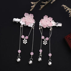Hanfu Hairclip Vintage Crystal Beads Flower Tassels Hairpins
