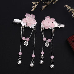 Hanfu Hairclip Vintage Crystal Beads Flower Tassels Hairpins
