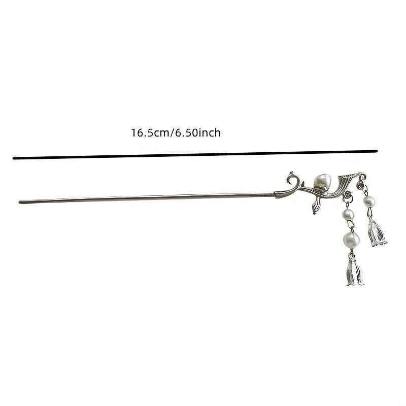 Vintage Hairpin With Faux Pearl Tassel Metal Hair Stick