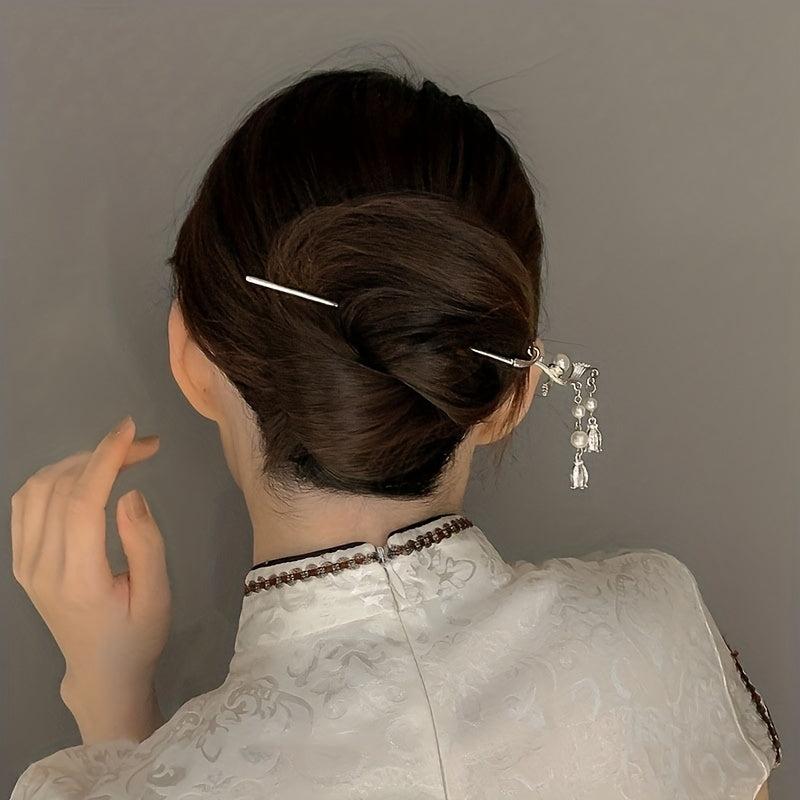 Vintage Hairpin With Faux Pearl Tassel Metal Hair Stick