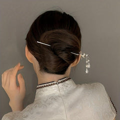 Vintage Hairpin With Faux Pearl Tassel Metal Hair Stick