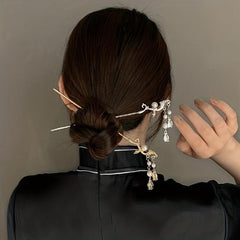 Vintage Hairpin With Faux Pearl Tassel Metal Hair Stick