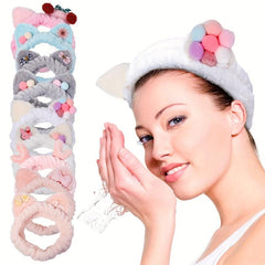 Cat Ears Bundle Headband Plush Hair Band Wash Face Spa