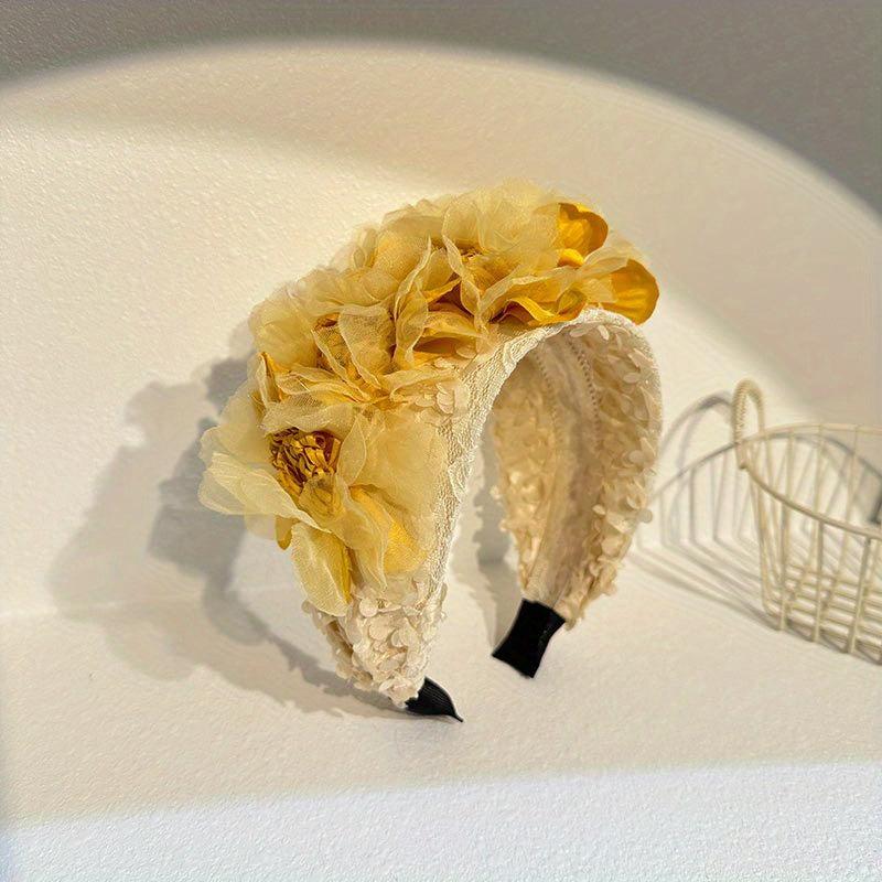 Flower Lace Headband Wide Brim Head Hoop Solid Headdress
