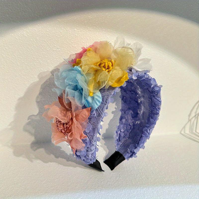 Flower Lace Headband Wide Brim Head Hoop Solid Headdress