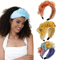 Flower Lace Headband Wide Brim Head Hoop Solid Headdress