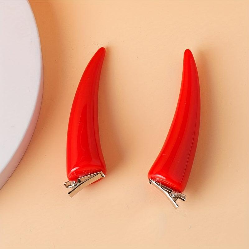 Red Devil Horn Decor Hair Clip Duck Billed Clip Halloween Cosplay Accessory
