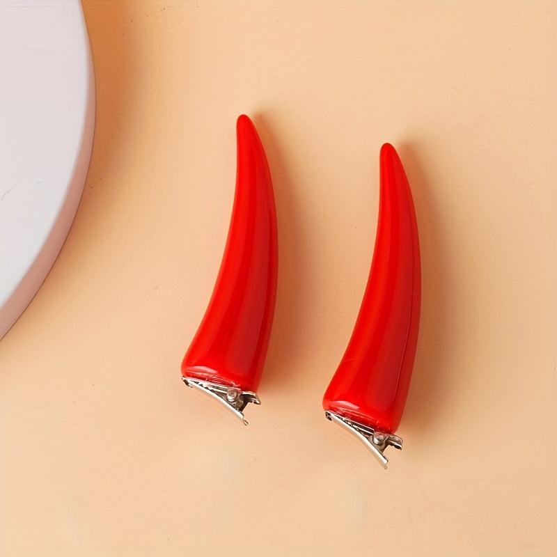 Red Devil Horn Decor Hair Clip Duck Billed Clip Halloween Cosplay Accessory