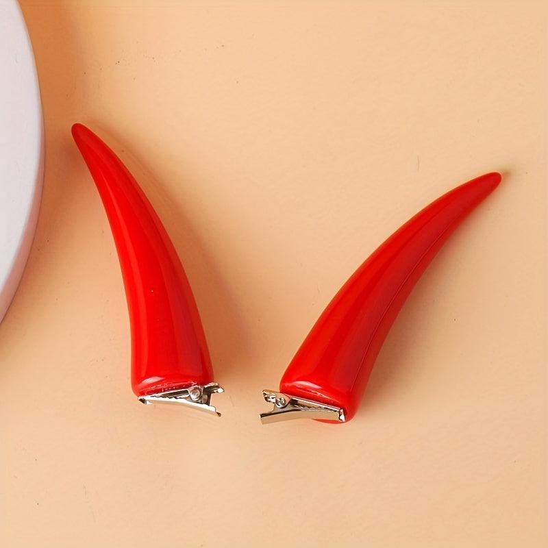 Red Devil Horn Decor Hair Clip Duck Billed Clip Halloween Cosplay Accessory