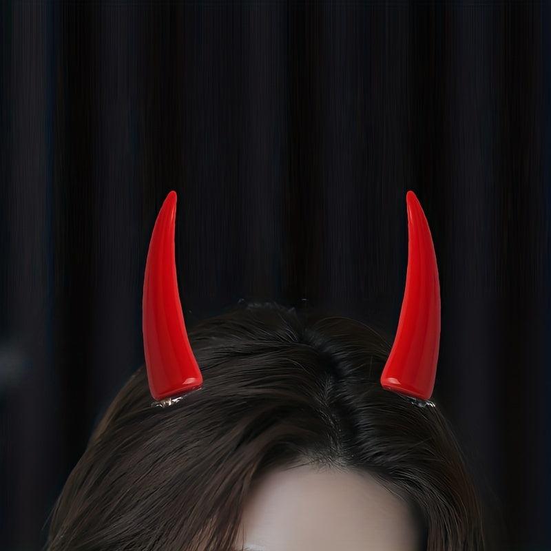 Red Devil Horn Decor Hair Clip Duck Billed Clip Halloween Cosplay Accessory