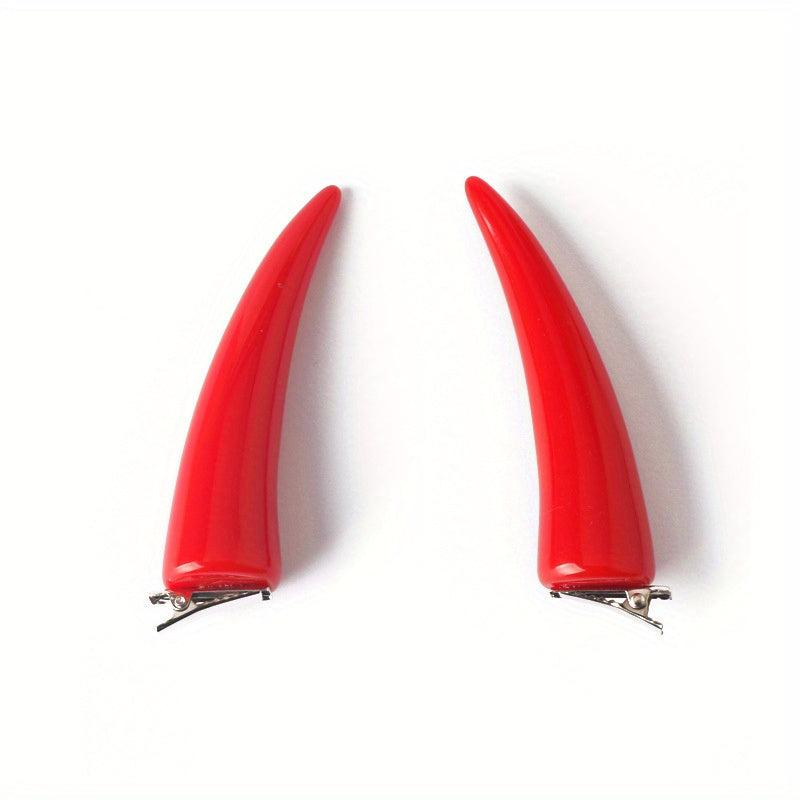 Red Devil Horn Decor Hair Clip Duck Billed Clip Halloween Cosplay Accessory