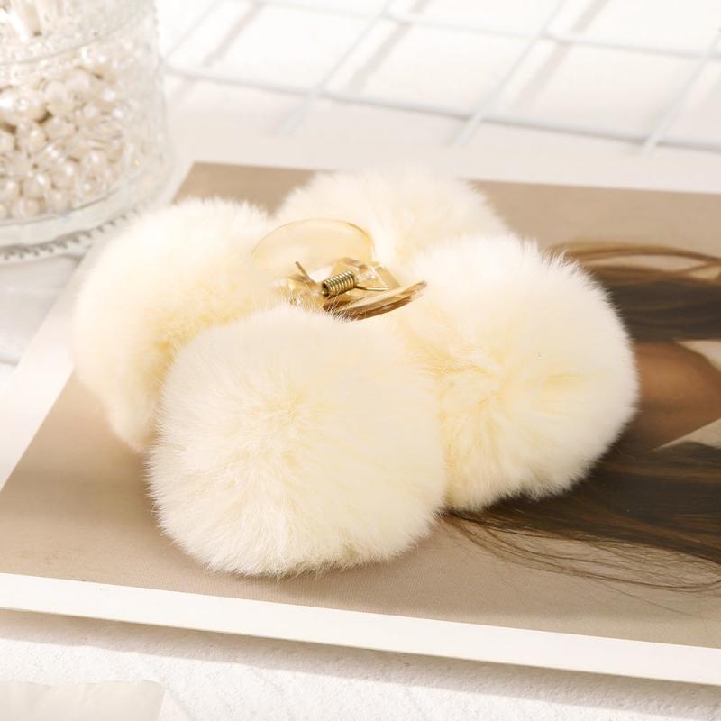 Faux Fur Pom Pom Hair Claw Clip Non Slip Strong Hold Grip Hair Jaw Clip