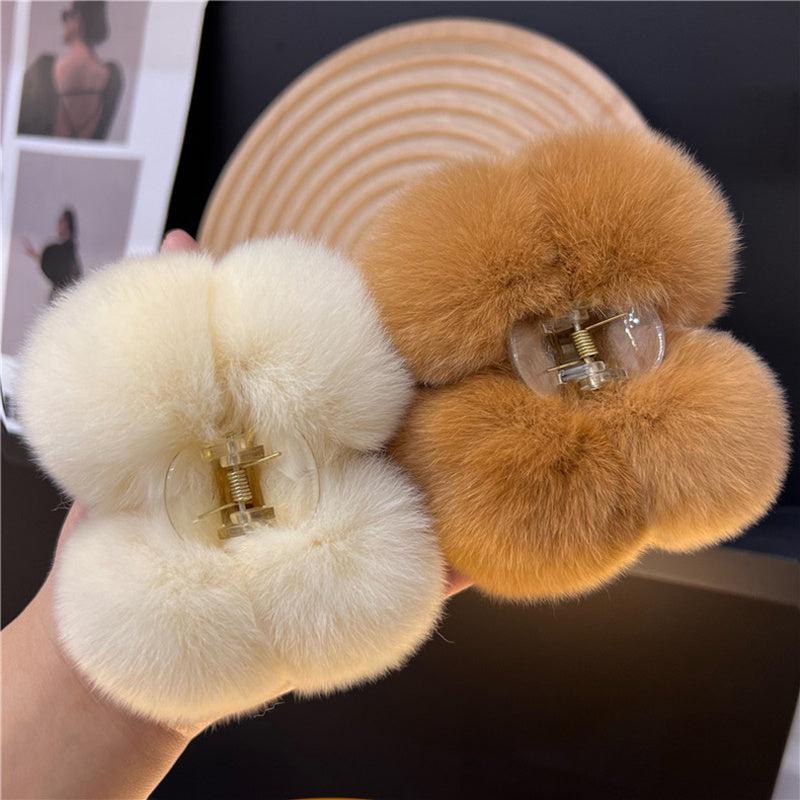 Faux Fur Pom Pom Hair Claw Clip Non Slip Strong Hold Grip Hair Jaw Clip