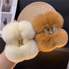 Faux Fur Pom Pom Hair Claw Clip Non Slip Strong Hold Grip Hair Jaw Clip
