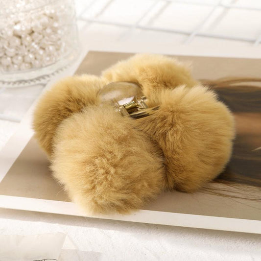 Faux Fur Pom Pom Hair Claw Clip Non Slip Strong Hold Grip Hair Jaw Clip