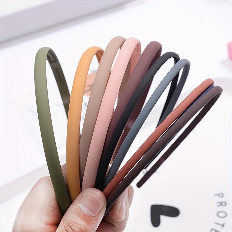 9pcs Matte Headband Skinny Head Hoop Solid Headdress Nonslip Hair Band