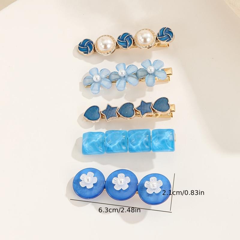 5pcs Heart Flower Faux Pearl Hairclip Set Party Hair Accessories Gift