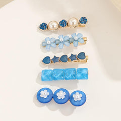 5pcs Heart Flower Faux Pearl Hairclip Set Party Hair Accessories Gift