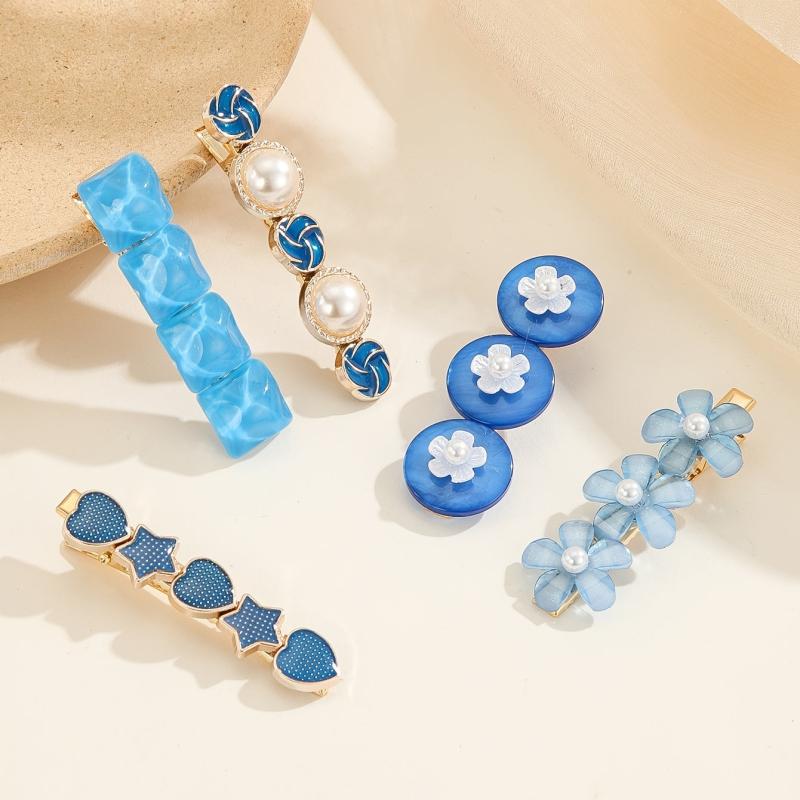 5pcs Heart Flower Faux Pearl Hairclip Set Party Hair Accessories Gift