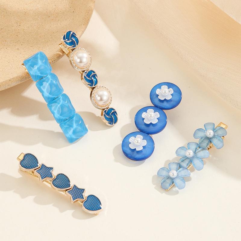 5pcs Heart Flower Faux Pearl Hairclip Set Party Hair Accessories Gift