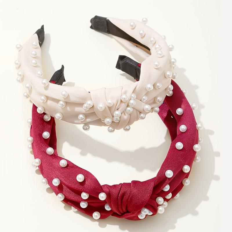 Pearl Headband Twisted Faux Velvet Bling Hair Clip Hairpins
