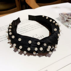 Pearl Headband Twisted Faux Velvet Bling Hair Clip Hairpins