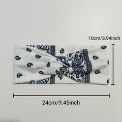 2pcs Boho Headband Stretchy Criss Cross Hair Band Sports Sweatband Paisley Print