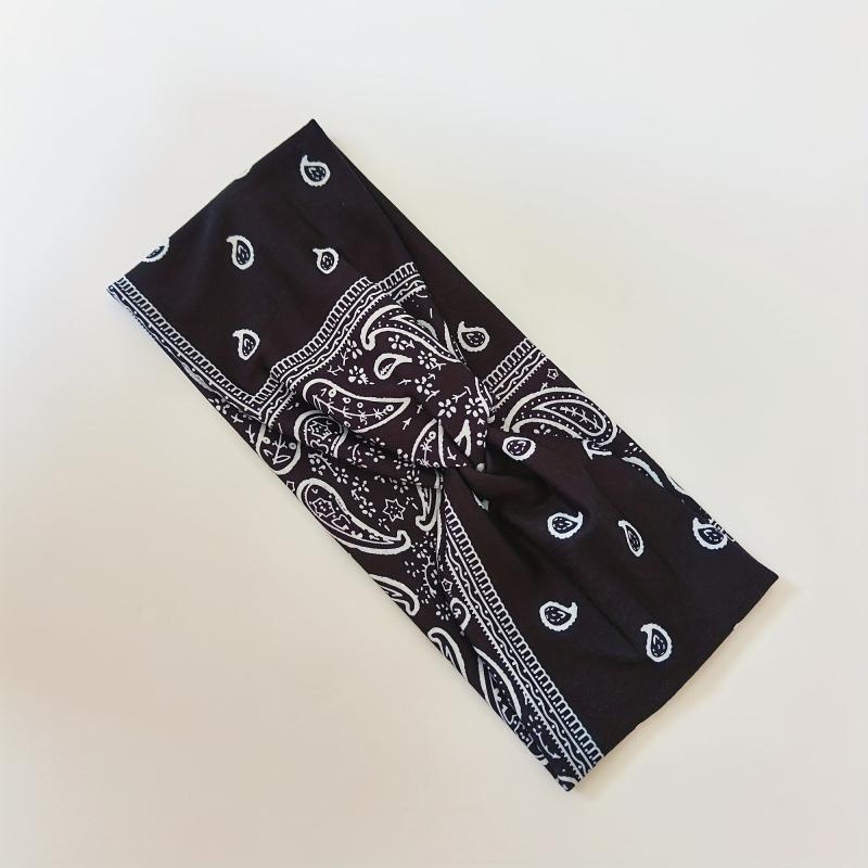 2pcs Boho Headband Stretchy Criss Cross Hair Band Sports Sweatband Paisley Print