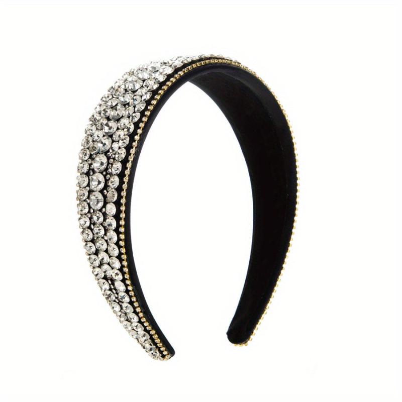 Glitter Rhinestone Headband for Women Wide Brim Headdress