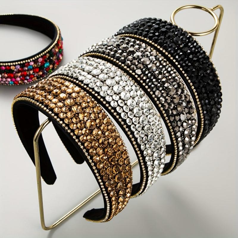 Glitter Rhinestone Headband for Women Wide Brim Headdress