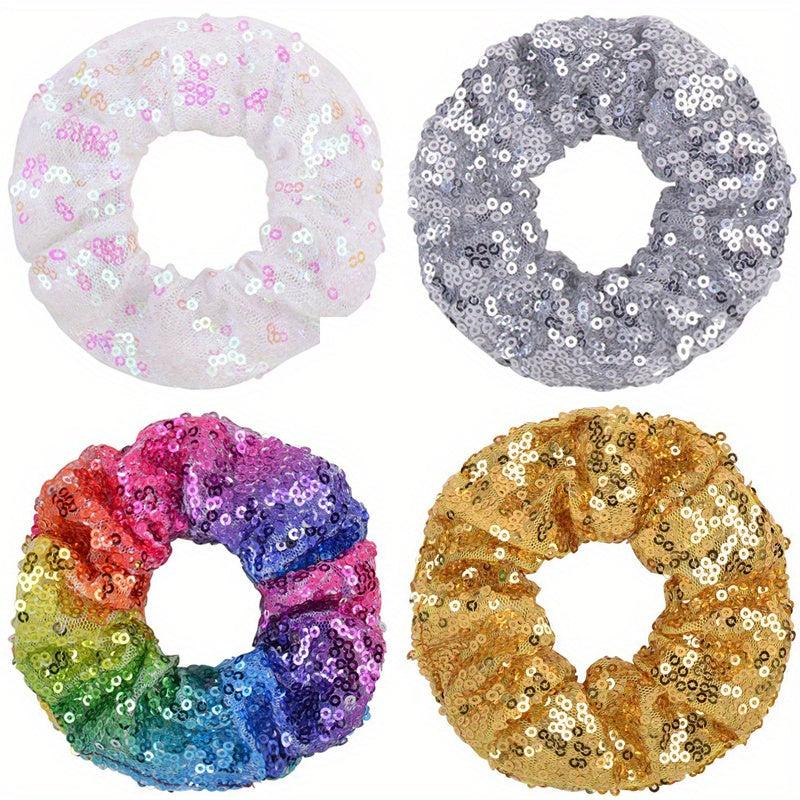 4pcs Large Glitter Sequin Hair Tie Y2K Hair Rope Hair Accessories