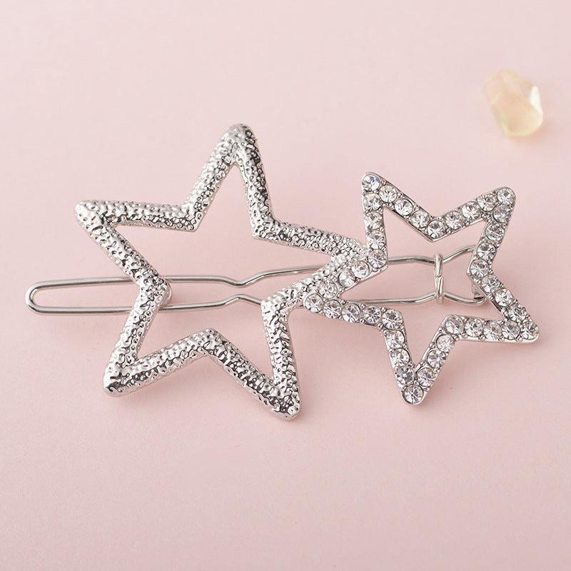 Star Rhinestone Hair Clip Silvery Metal Side Clip Hair Accessories For Women