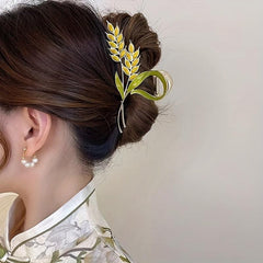 Metal Barley Hair Clip with Rhinestone Back Head Updo Headwear