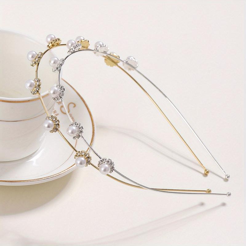 Faux Pearl Rhinestone Headband Style Head Hoop Alloy Hair Band