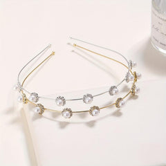 Faux Pearl Rhinestone Headband Style Head Hoop Alloy Hair Band
