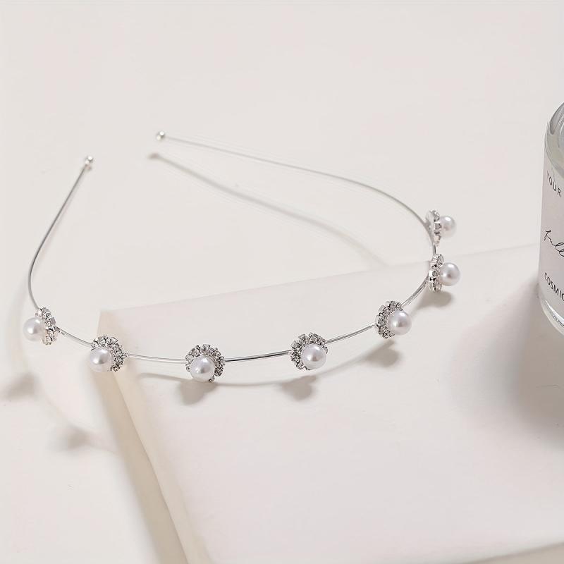 Faux Pearl Rhinestone Headband Style Head Hoop Alloy Hair Band