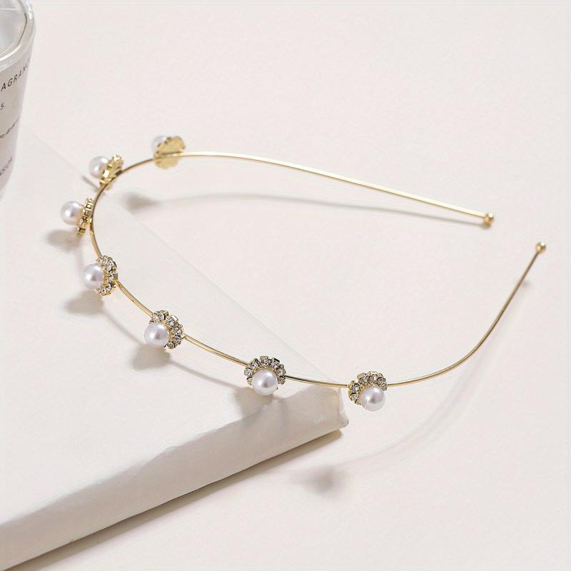 Faux Pearl Rhinestone Headband Style Head Hoop Alloy Hair Band