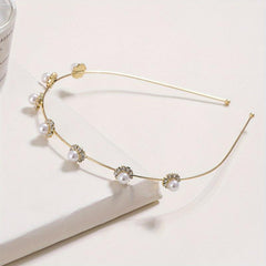 Faux Pearl Rhinestone Headband Style Head Hoop Alloy Hair Band