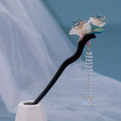 Antique Headdress Wooden Hairpin Beaded Tassel Dress Up Hairpin