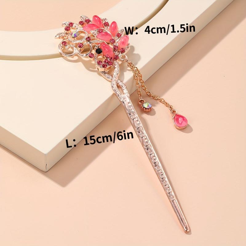 Rhinestone Flower Hairpin Hair Stick Ponytail Holder Hair Accessories