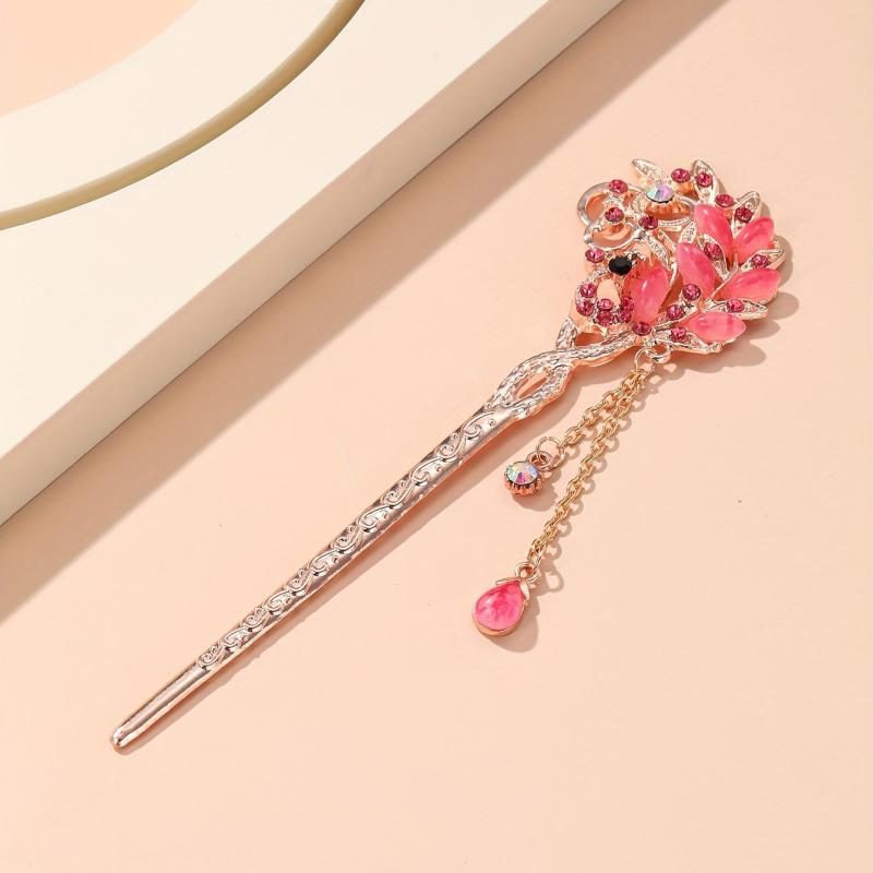 Rhinestone Flower Hairpin Hair Stick Ponytail Holder Hair Accessories