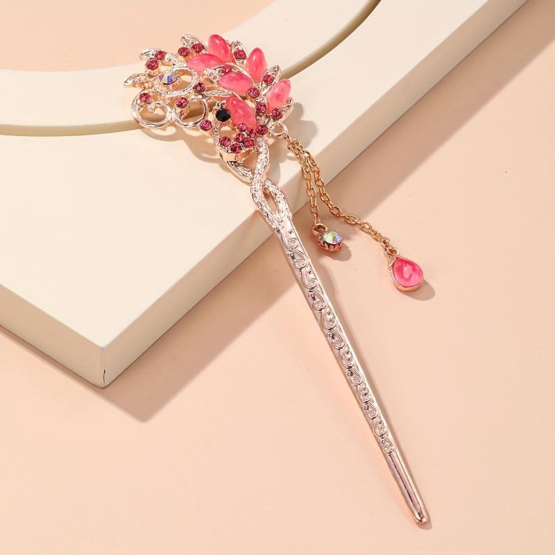 Rhinestone Flower Hairpin Hair Stick Ponytail Holder Hair Accessories