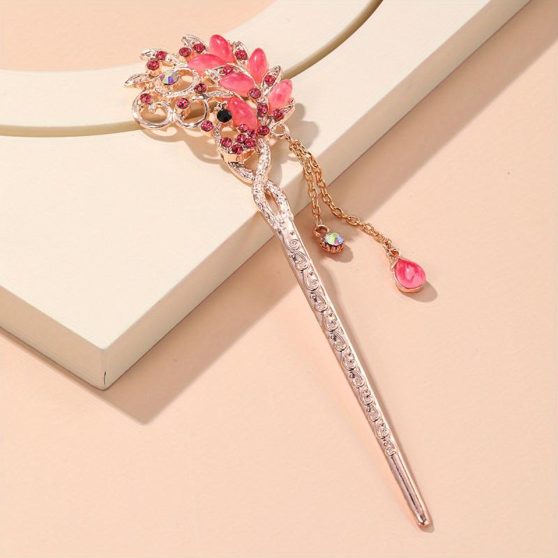 Rhinestone Flower Hairpin Hair Stick Ponytail Holder Hair Accessories